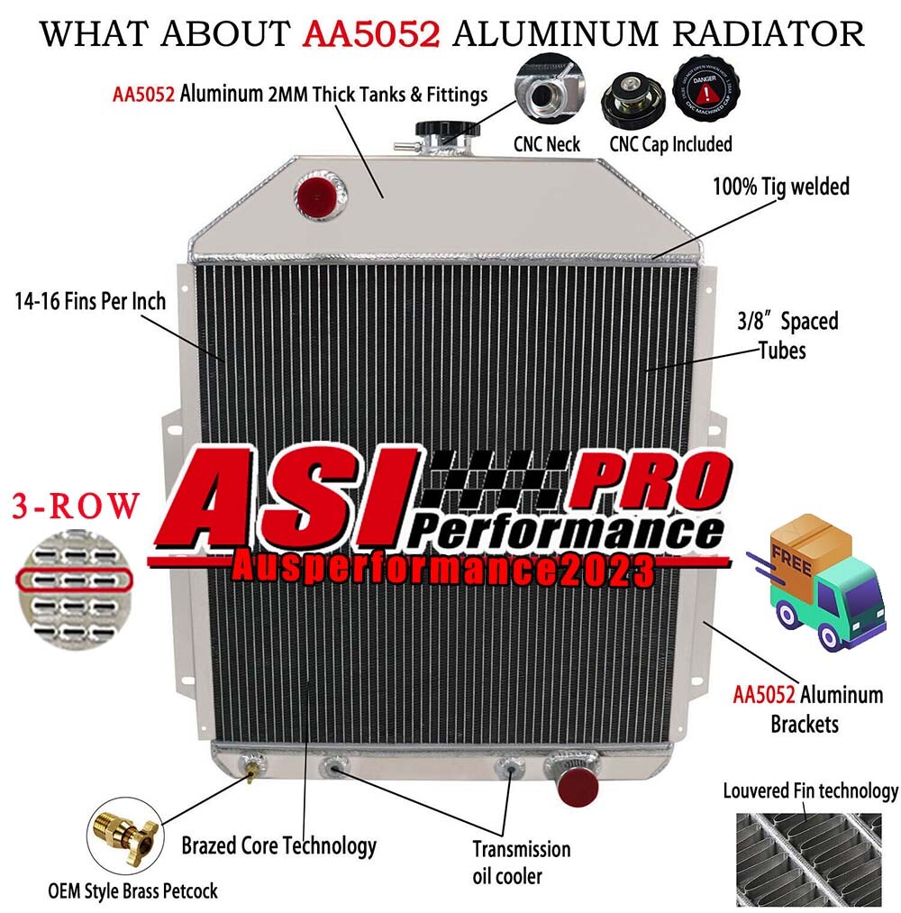 Aluminum 3 Row Radiator For 1942-1952 1950 Ford F1 F2 F3 CHEVY V8 ENGINE US ASI