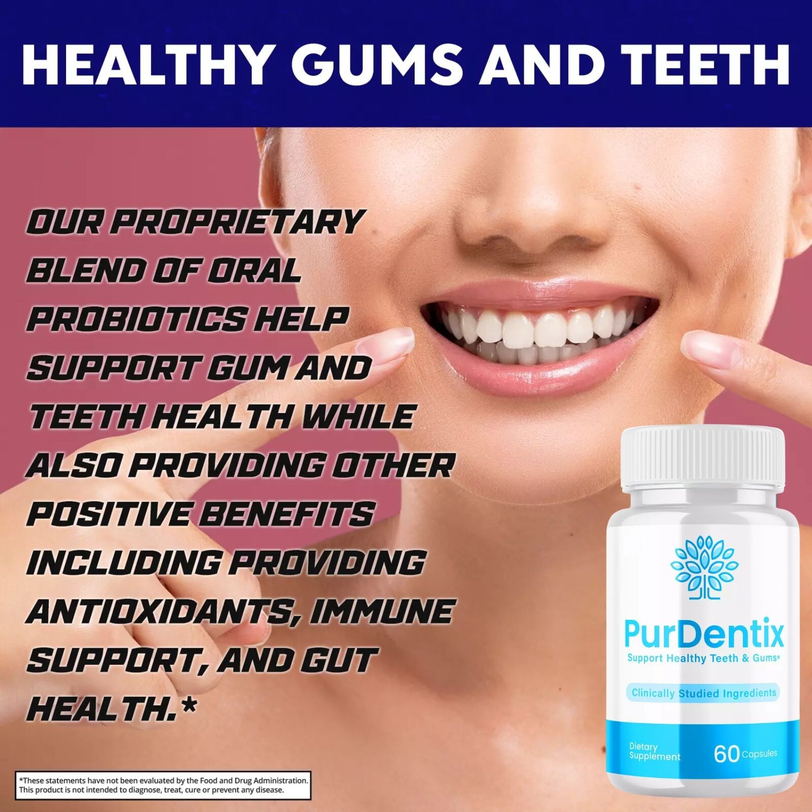 Purdentix Oral Probiotic Support Healthy Teeth and Gums Pur Dentix (60 Capsules)