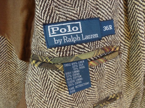 Vintage Tweed Jacket Blazer RALPH LAUREN POLO Brown Herringbone Mens Large 42 - Picture 8 of 10