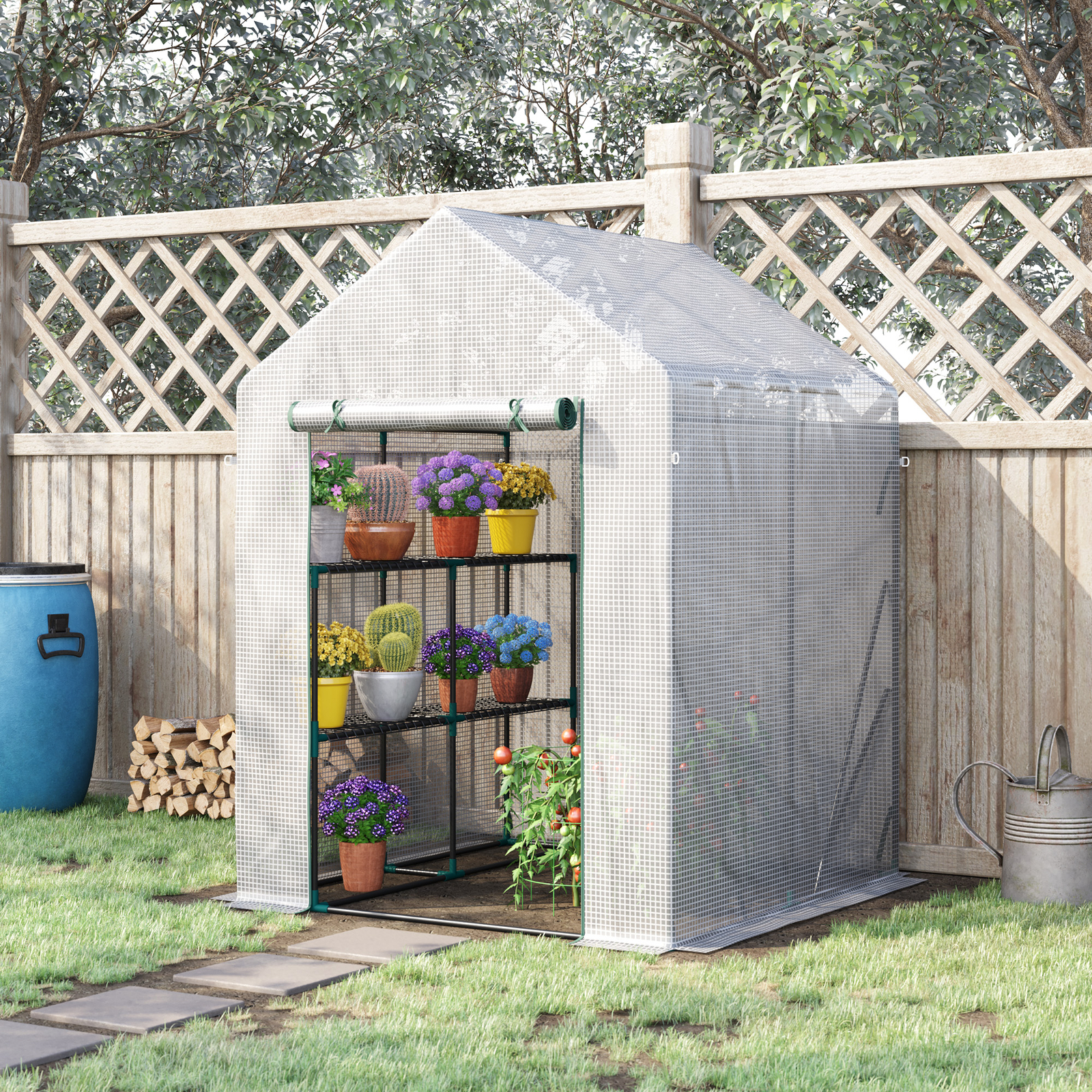 Polycarbonate Walk In Greenhouse Sliding Door Aluminium Frame Garden Plant House - Image 2