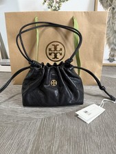 Authentic Tory Burch Willa E/W Drawstring Shoulder/Crossbody Bag In Black Color.