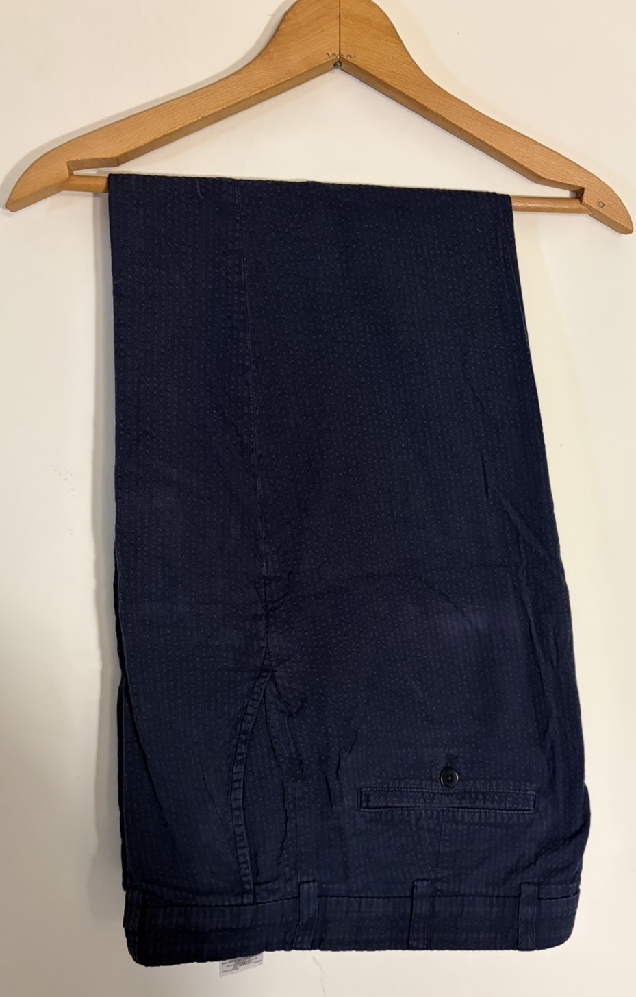 Brooks Brothers 34 x 32 Clark Seersucker Chino Stretch Waistband Pants Navy Blue