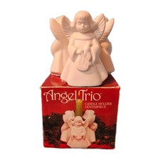 Vintage 1985 Angel Trio Ceramic Candle Holder Centerpiece Christmas Decor w/ Box