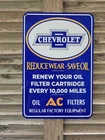 GIANT VINTAGE CHEVROLET OIL CHANGE PORCELAIN  DEALERSHIP SIGN VERY HEAVY 30 X 20