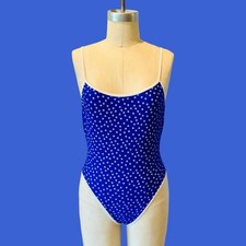 Vintage Polka Dot One Piece Swimsuit, Royal Blue, Size 7/8
