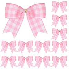 12 Pcs Buffalo Plaid Bows Pink White 6 Inch Burlap Velvet Wreath Decor DIY