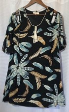 Entro Dress Women Native American Feathers Long Sleeve Pullover Tassel Tie Med
