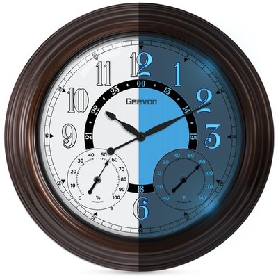 Geevon Illuminated Outdoor Clocks Waterproof with Temperature 18 Inch, Bronze
