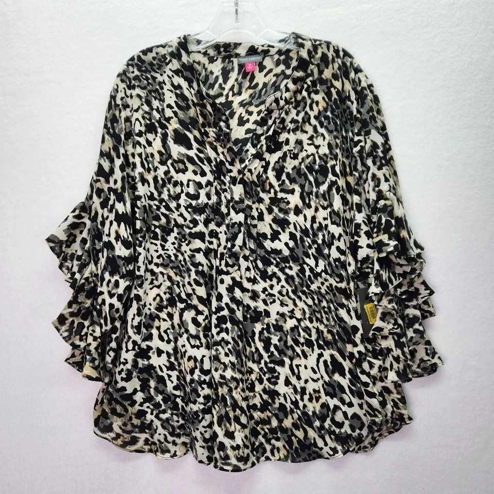 Blusa Vince Camuto Top Feminina 2X Plus Estampa Animal Leopardo Manga Longa Flowy
