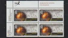 Canada 1962 bloc de 4 avec inscription HG Bourse de Toronto