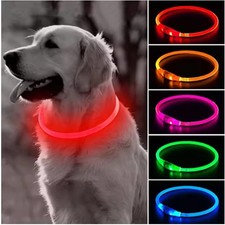 USB RECHARGEABLE LED Light-up Flash GLOW COLLAR FOR Dog Pet Safety.Adjustable.