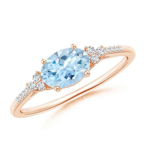 925 Sterling Silver Aquamarine Gemstone Prong Eternity Throat Chakra Ring