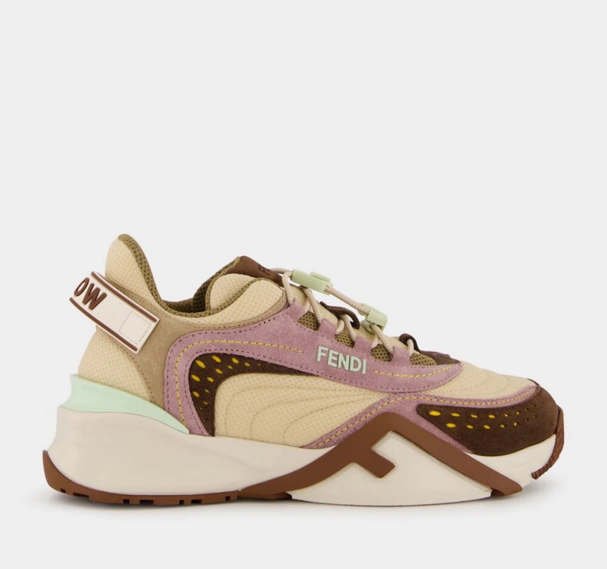 FENDI Flow Colorblock Brown Mesh & Suede Fashion Runner  display picture 3