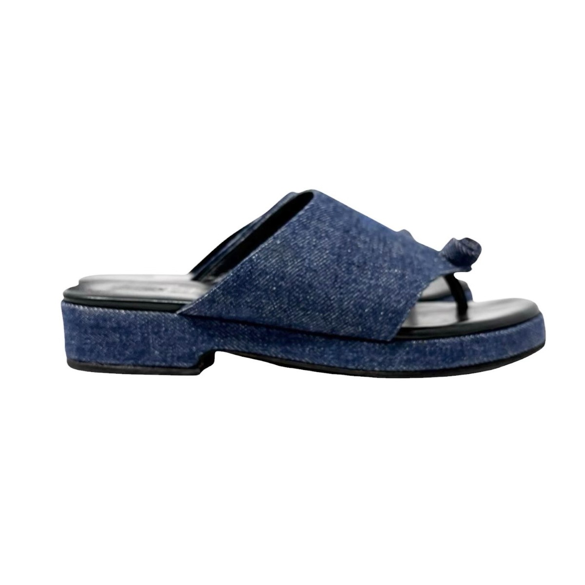 CHANEL Vintage CC Stitch Logo Thong Denim Sandals #37 Blue Black