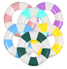 6 Pcs Classic Striped Inflatable Pool Floats Colorful Swimming Ring Pool