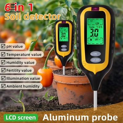 New 6 in 1 PH Tester Soil Water Moisture Light Test Meter Temperature Humidity