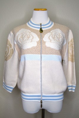 Elisa Cavaletti Blu Sono Italiano Long Sleeves Flowery Jacket Top Sz IT 46 L