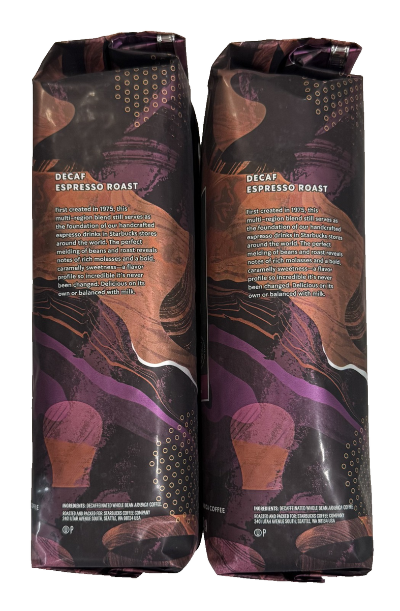 TWO PACK Starbucks Decaf Espresso Dark Roast Whole Bean Coffee Two
