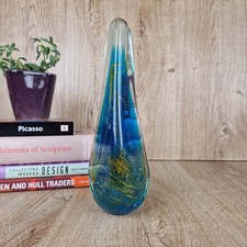 Vintage Mdina ? Art Glass Sculpture Blue Orange Paper weight 27cm Unsigned c1970