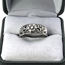 Vtg LA solid Sterling Silver 925 FLOWER FILIGREE RING size 9.5 9 Swirl Openwork
