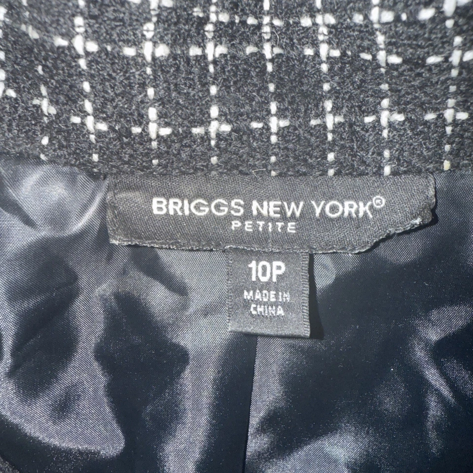 Jaqueta feminina Briggs New York forrada de lã acrílica tamanho 10P botão preto branco xadrez - Imagem 3 de 4