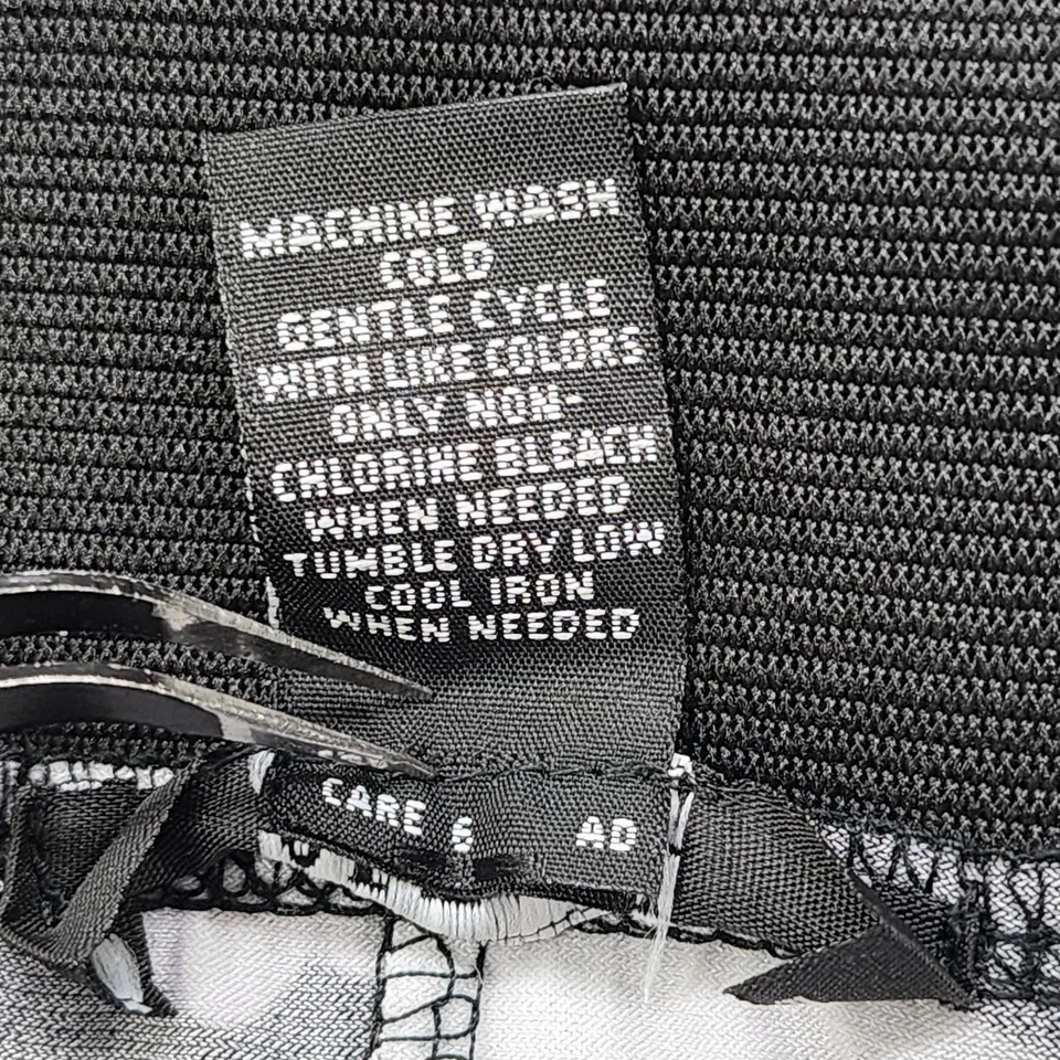 Calça Alfani Vintage Feminina S Preta Branca Floral Cintura Alta Perna Larga Palazzo Boho - Imagem 4 de 4