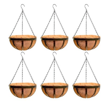 Hanging Baskets 14 Inch 6 Pack Black Coco Liner Plant Planters LaLaGreen Outdoor