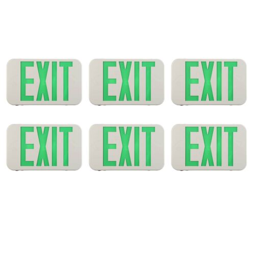 Spectsun 6 Pack Led Green Led Exit Sign with Emergency Lights Battery 120/277Ac