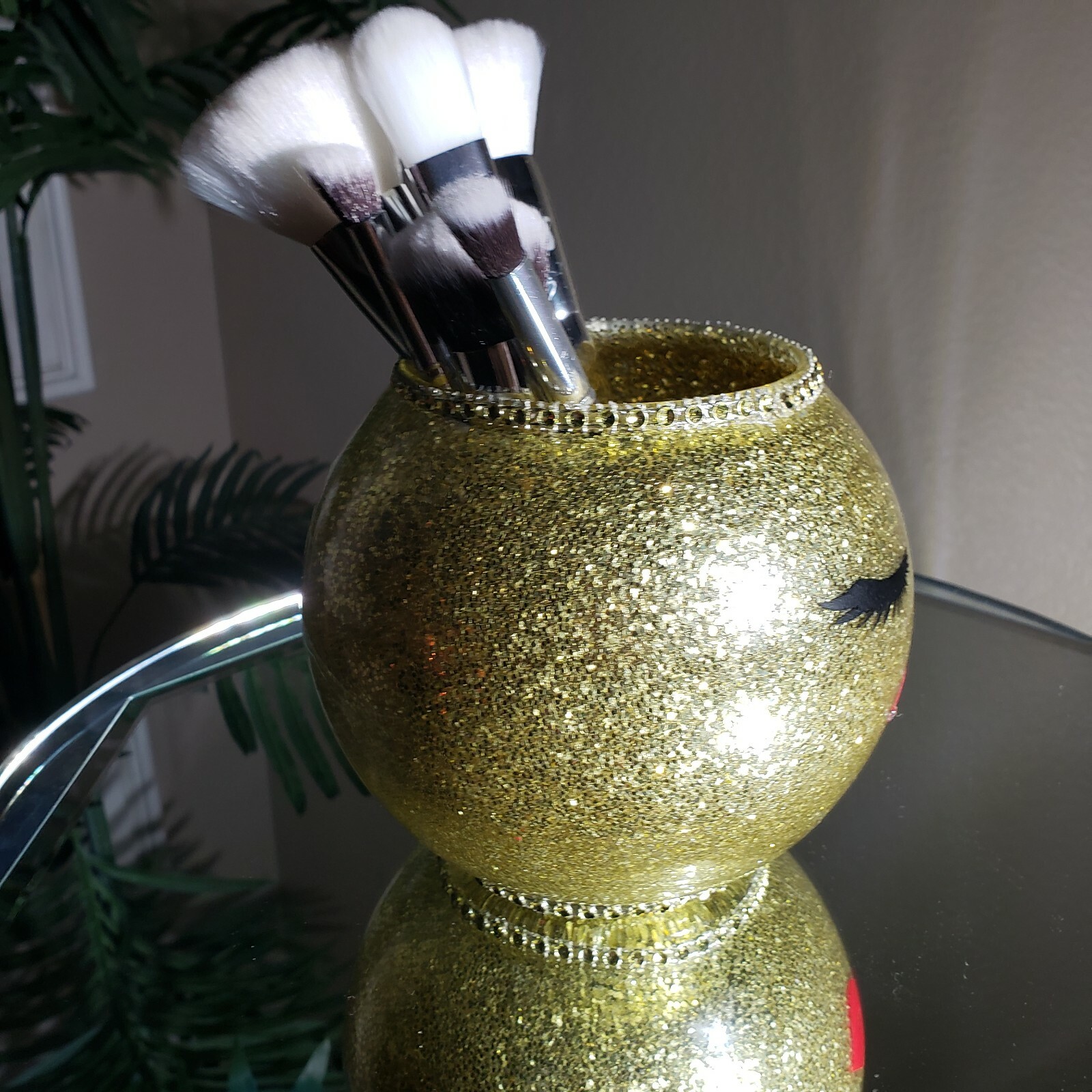 Gold Glitter Makeup Brush Holder, Glass Brush Holder, Lipstick Holder