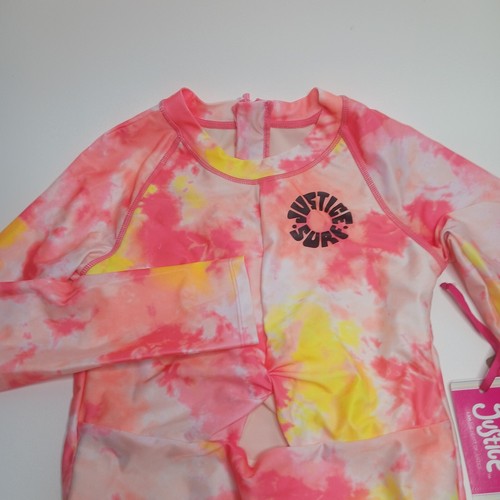 Justice Retro Surf Twist Long Sleeve Swimsuit UPF 50+ Girl's Size M (10) - Picture 2 of 5