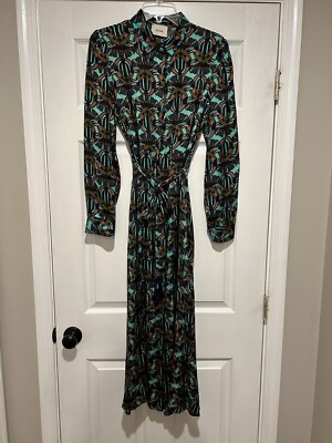belted teal and black shirt dress Dixie Size M Color:Terracotta 5% Nylon Unlined Hand Handkerchief Hem Unique Black & Grey