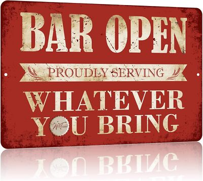 Vintage Bar Open for Bar Man Cave Tin Metal Signs Home Décor 8x12 
