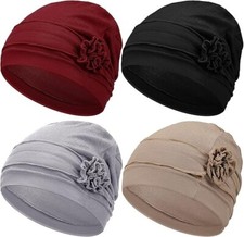 "4 pcs Women Beanie Hat Flower Cancer Chemo Muslim Hair Loss Turban Cap Head Sca