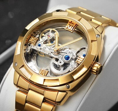 Forsining Mens Skeleton Mechanical Waterproof Luxury Watch  Hollow Gift Idea