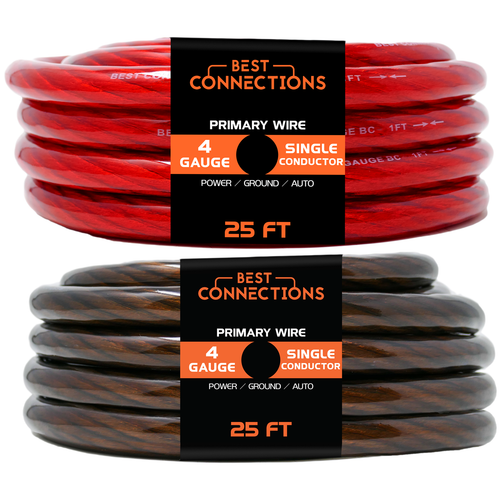 BEST CONNECTIONS 4Ga 25ft ea, Black/Red Translucent Car Power/Ground Wire 50ft - Picture 1 of 9