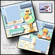 SPECIAL DELIVERY baby boy 2 premade scrapbook pages paper printed layout CHERRY