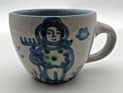 Vintage M A Hadley Art Pottery Farmer THE END Coffee Cup Signed