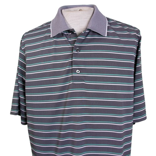Footjoy Prodry Mens L Gray Stripe Polyester Golf Polo Short SS - Picture 2 of 9