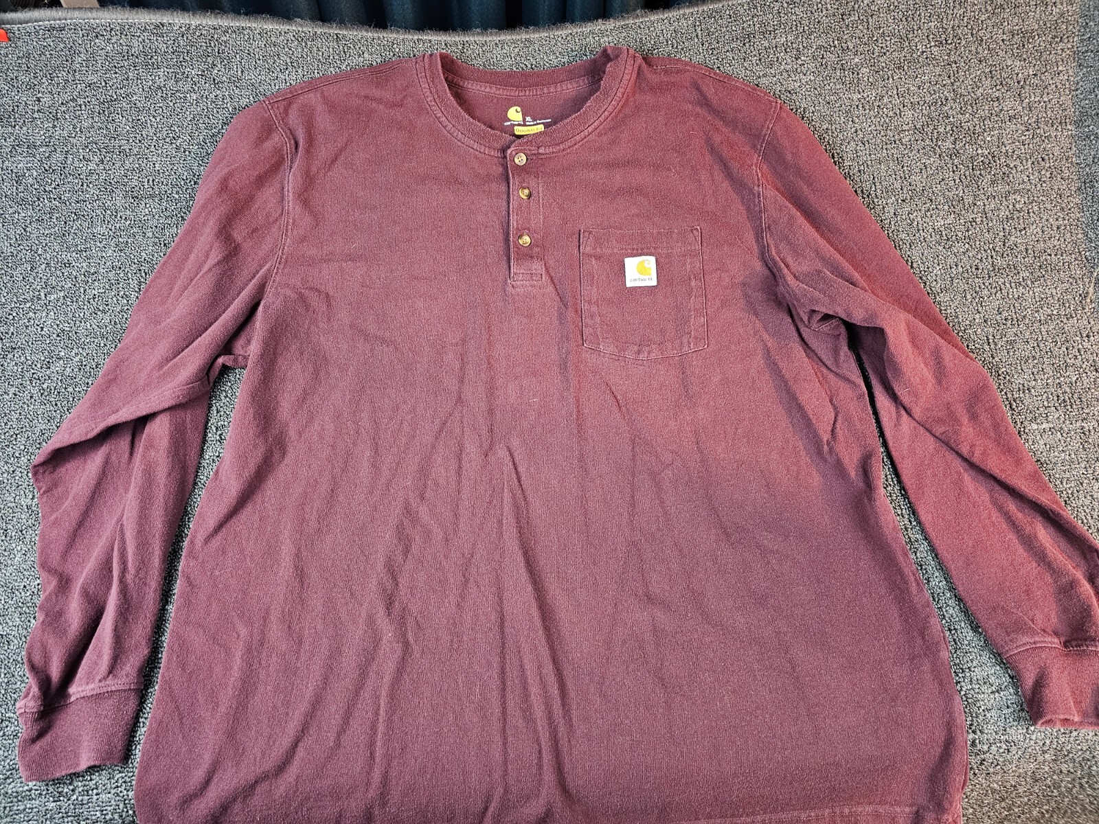 Carhartt Long Sleeve T Shirt Size XL Original Fit Maroon Front Pocket 3 Button