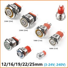 Metal Push Button Switch Momentary / Latching 12/16/19/22/25mm 3V 24V, 220V