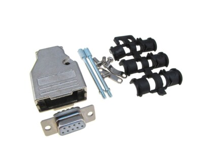 DB9 Female D-Sub connector w/ Two Piece Metal Backshells Hoods