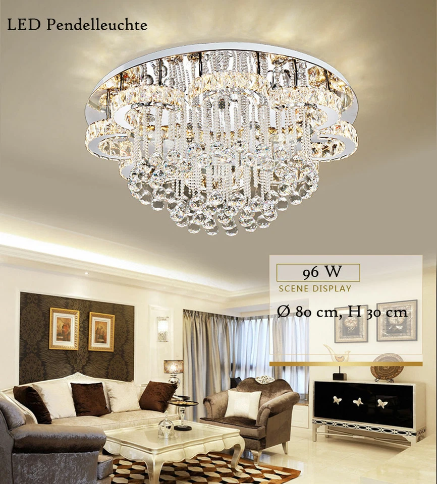 LED Pendelleuchte Kristall 6019+80cm 96W Fernbedienung Lichtfarbe einstellbar A - Bild 3 von 4