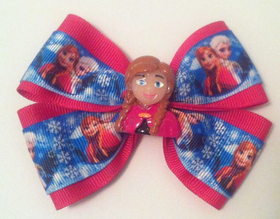 Clip de cocodrilo cinta rosa caliente congelado Elsa & Anna moño de pelo para niñas de 4" de ancho Foto 3 de 4