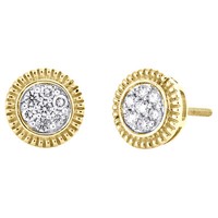 10K Gelbgold Rund Diamant Gerillter Blume Cluster Stecker 9Mm Ohrringe 1/4 Ct