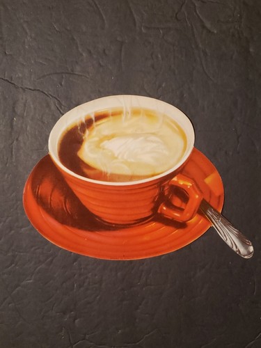 NOS Vintage Litho Coffee In Red Mug Die Cut New Old Stock Advertising - 第 1/3 張圖片