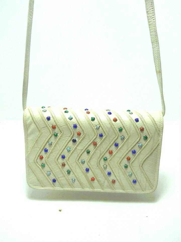 Sharif Unique Small White Leather iShoulder Bag w Colorful Accents - Image 2 of 4