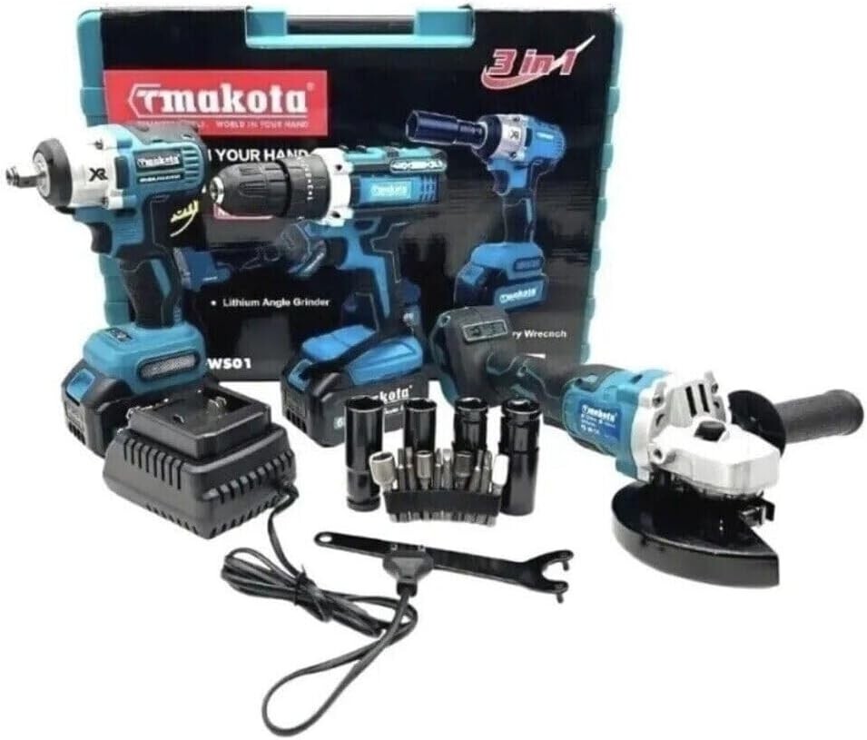 Kit 3 in 1 Smerigliatrice angolare Trapano Avvitatore impulsi 68v MAKOTA