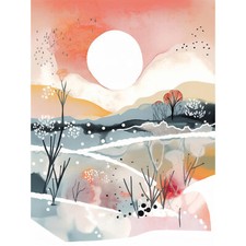 Sunset in Winter Landscape Boho Modern Folk Art Huge Wall Art Print 18X24 In