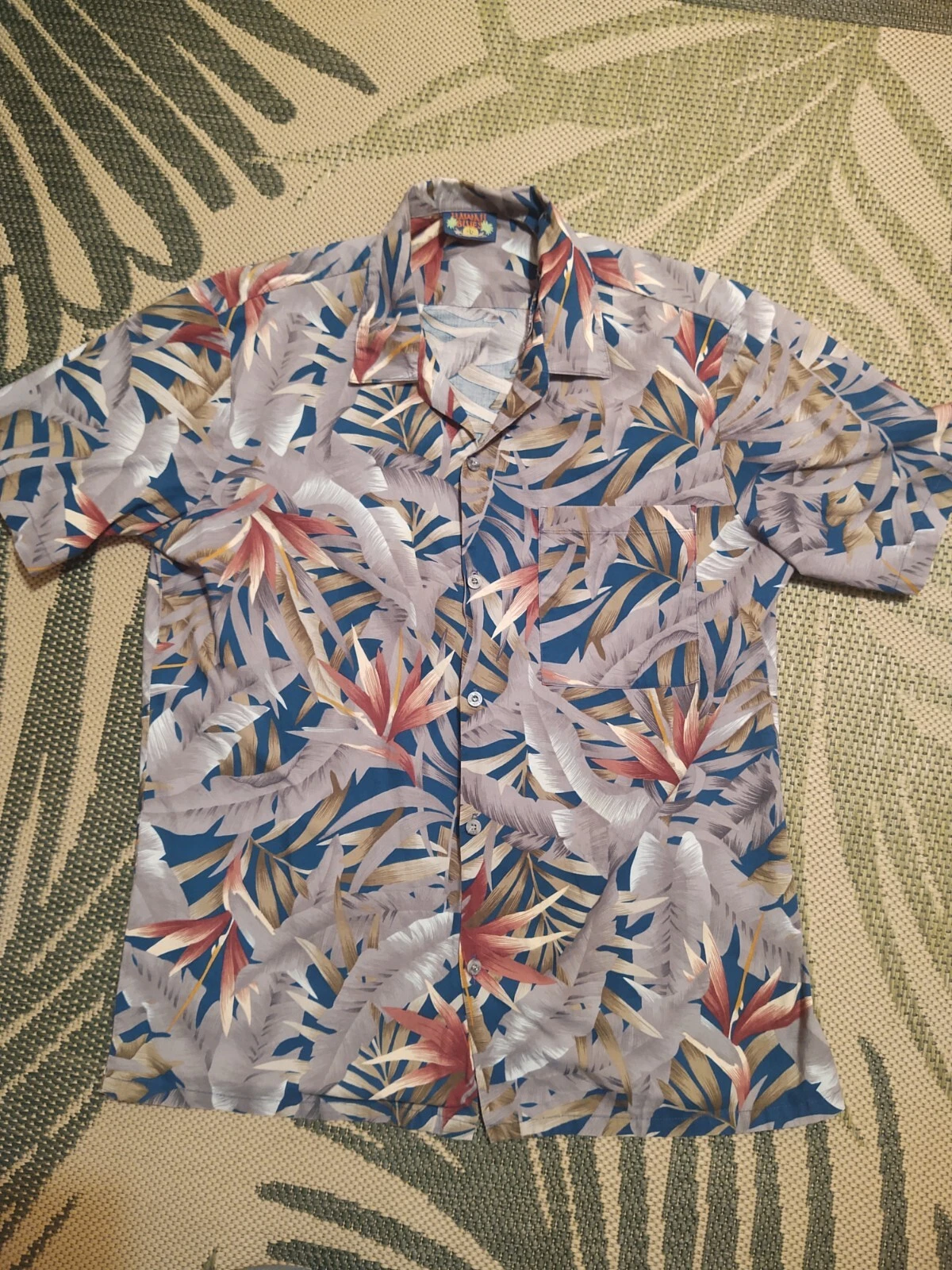 VINTAGE Hawaii Blues Hawaiian Shirt Mens Large Black Blue Button Up L USA