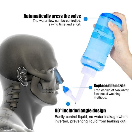 500ML - Nasal Flush Kit Neti Pot Sinus Rinse Nose Wash Bottle Irrigator Sal X9Y1 - Picture 5 of 9